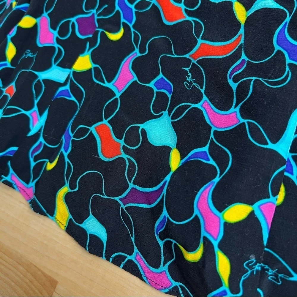 Staud Josephine Black Printed Multicolor Crepe Long Sleeve Sweetheart Top Size 2